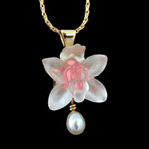 14K Gelbgold mit Perle Orchidee Anhänger