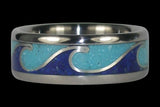 Turquesa azul y anillo de titanio de la ola de lapis