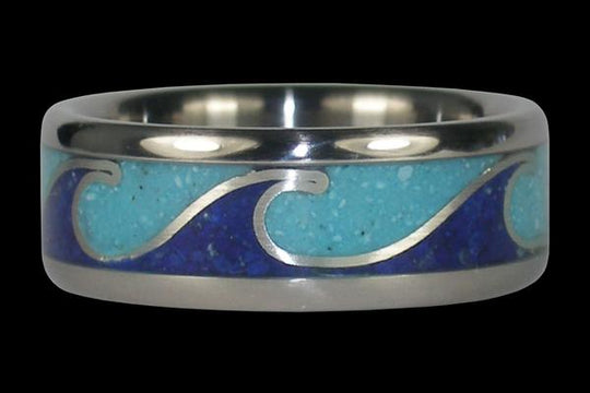 Blue Turquoise and Lapis Wave Titanium Ring