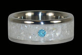 White Pearl Blue Diamond Titanium Ring